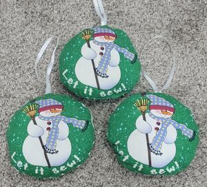 Vintage Fabric Christmas Ornaments Handmade Snowman Stuffed Plush Set of 3